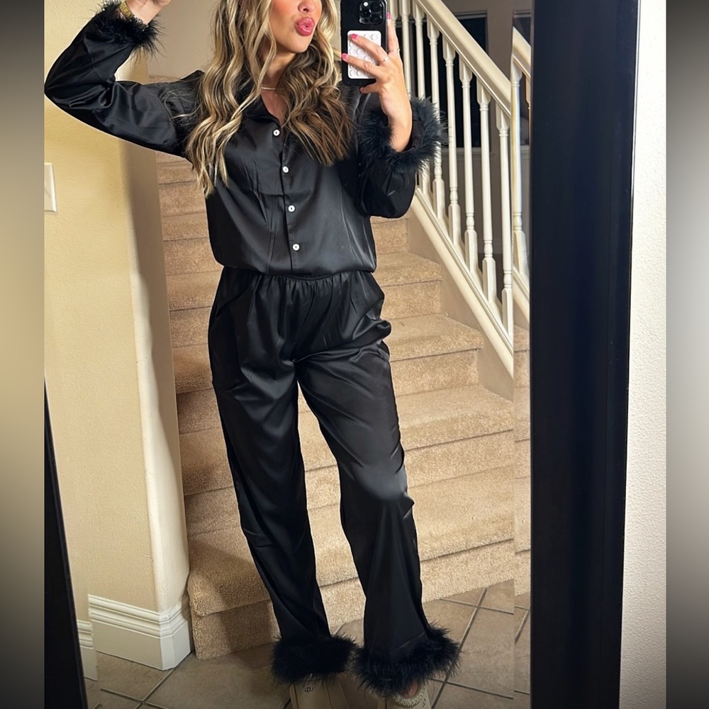 Satin & Fur Pajama Set